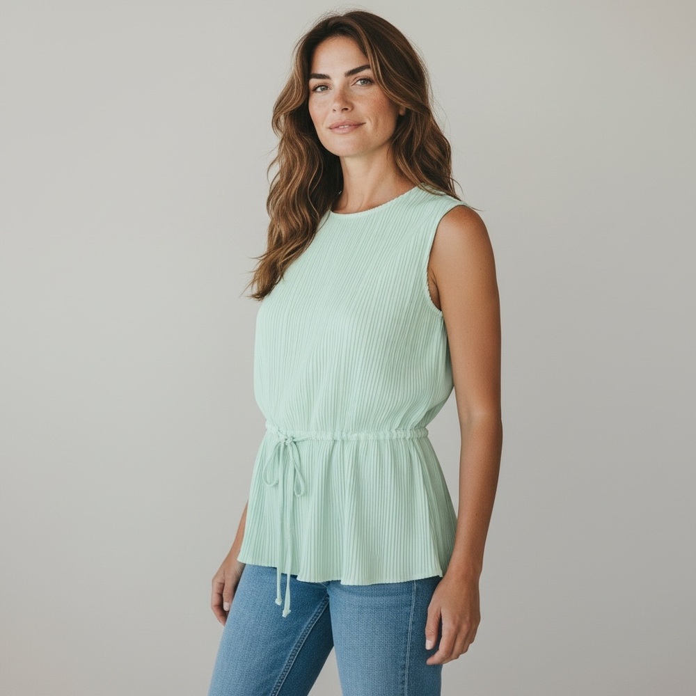 NEW Banana Republic Pleated Tank Top PETITE Small Mint Green Sleeveless Blouse